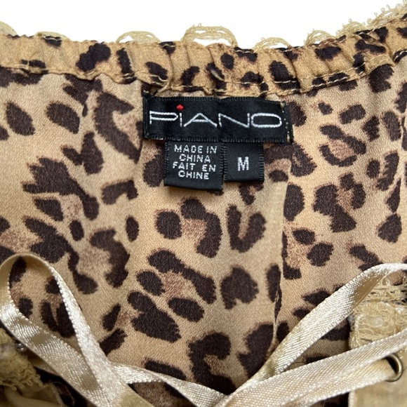 Piano Vintage Y2K Cheetah Print Mobwife Renaissance Smocked Bell Sleeve Top SZ M - Picture 8 of 12